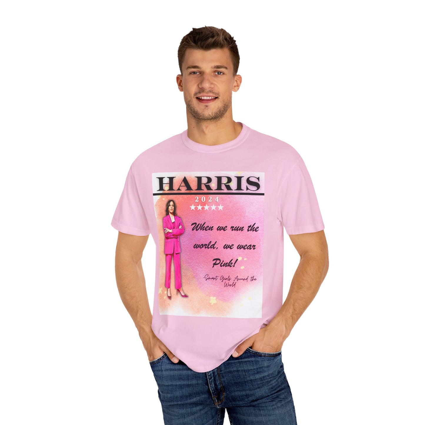 Kamala Harris "When We Run The World We Wear Pink" - Unisex Garment-Dyed T-shirt