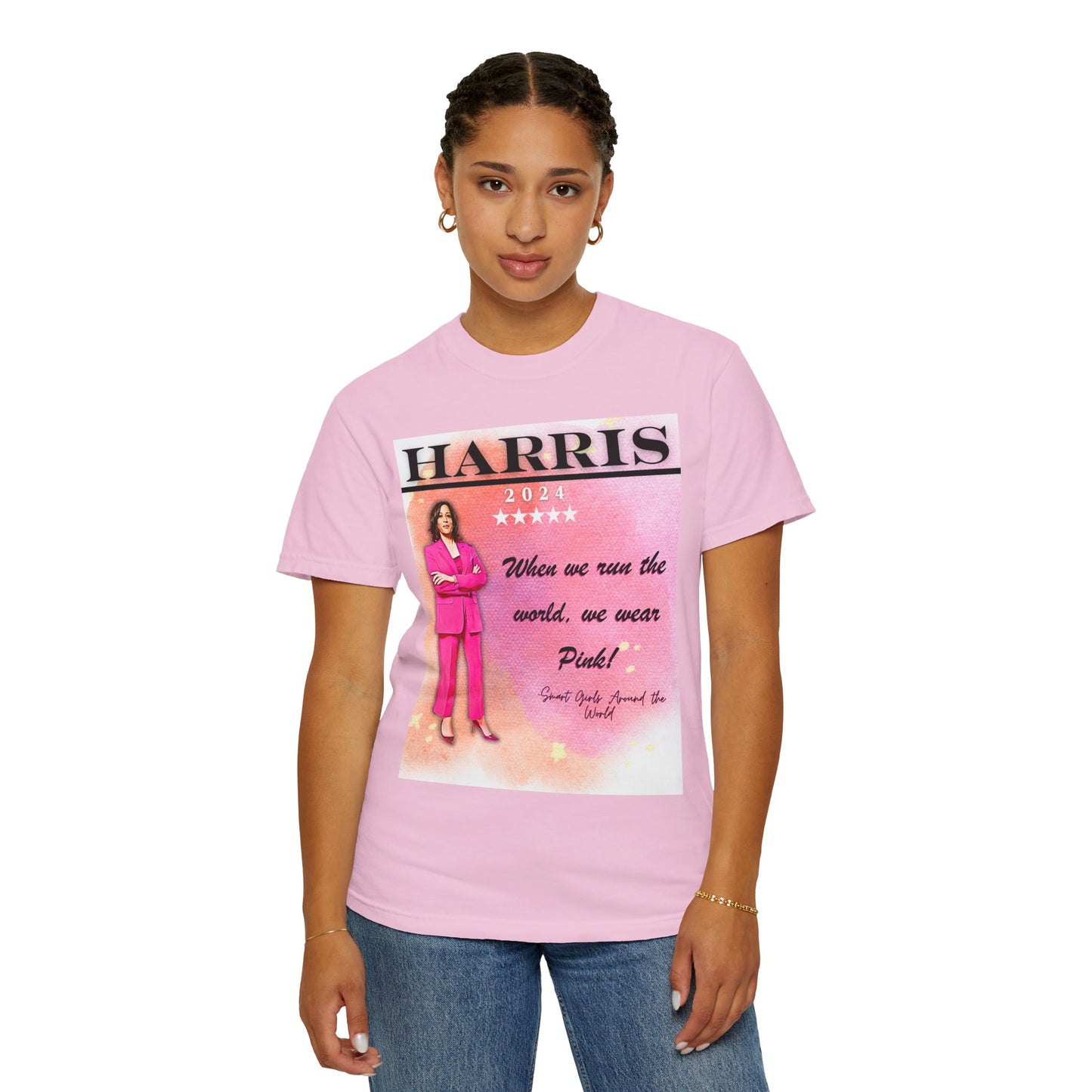 Kamala Harris "When We Run The World We Wear Pink" - Unisex Garment-Dyed T-shirt