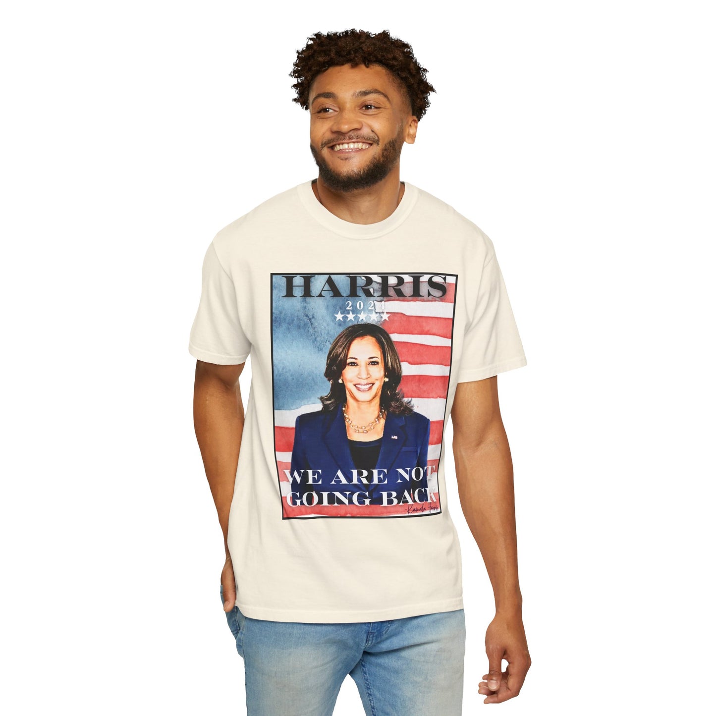 Kamala Harris "We Are Not Going Back" American Flag - Unisex Garment-Dyed T-shirt