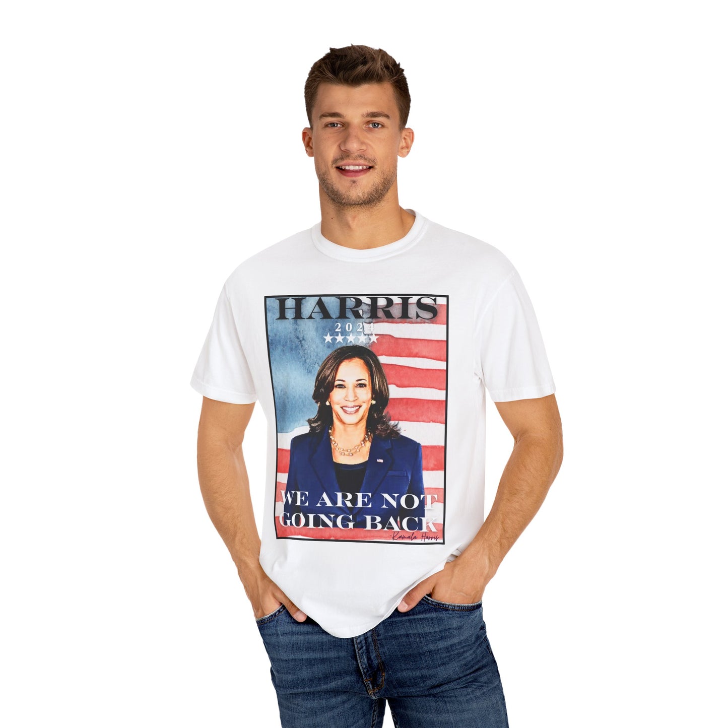 Kamala Harris "We Are Not Going Back" American Flag - Unisex Garment-Dyed T-shirt