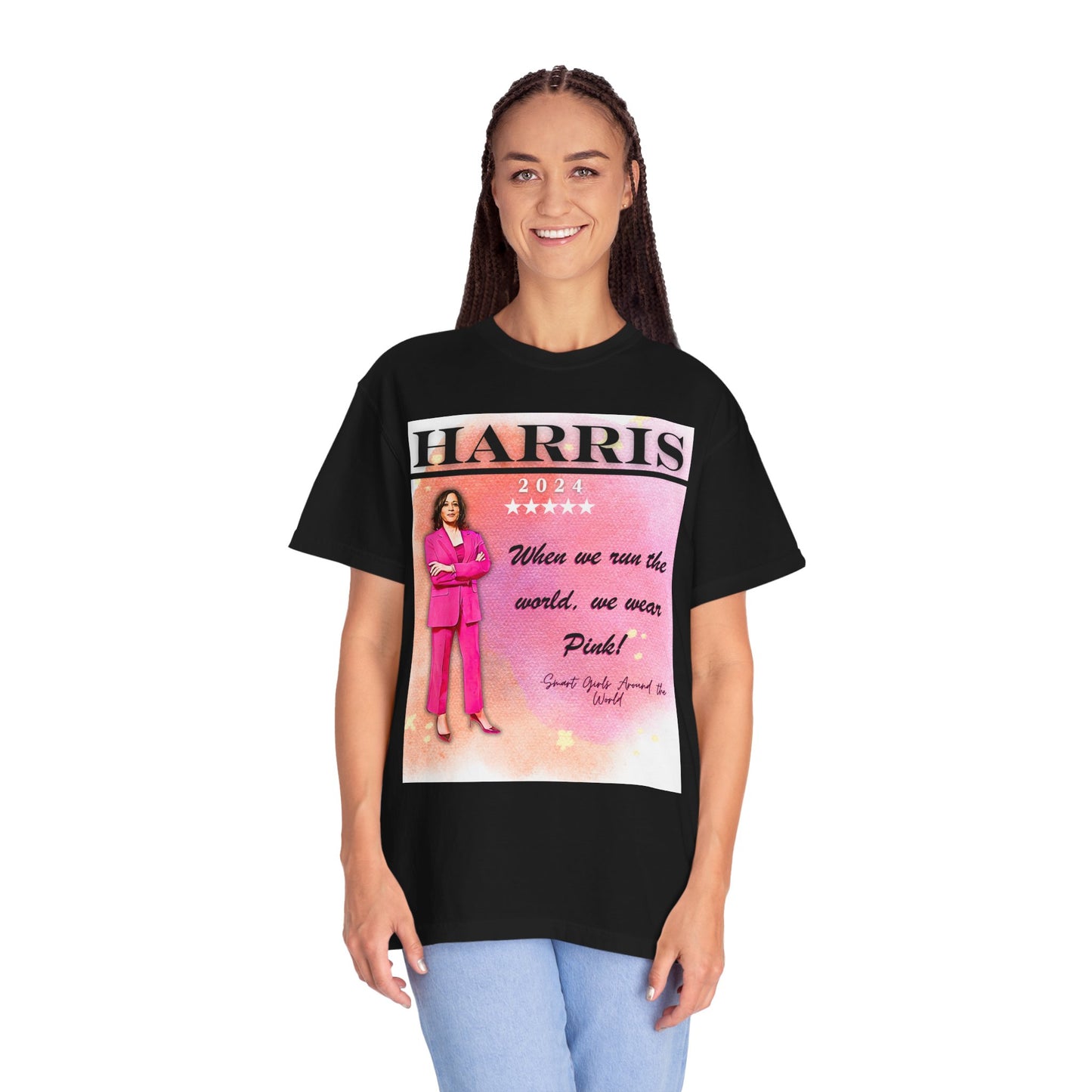 Kamala Harris "When We Run The World We Wear Pink" - Unisex Garment-Dyed T-shirt