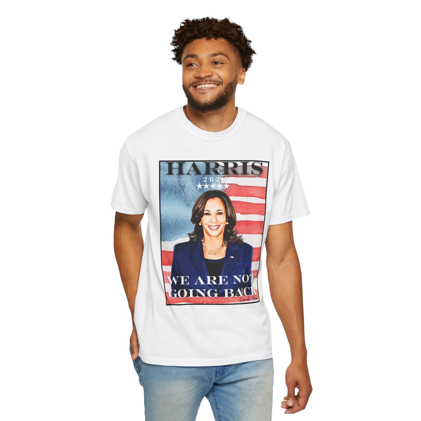 Kamala Harris "We Are Not Going Back" American Flag - Unisex Garment-Dyed T-shirt