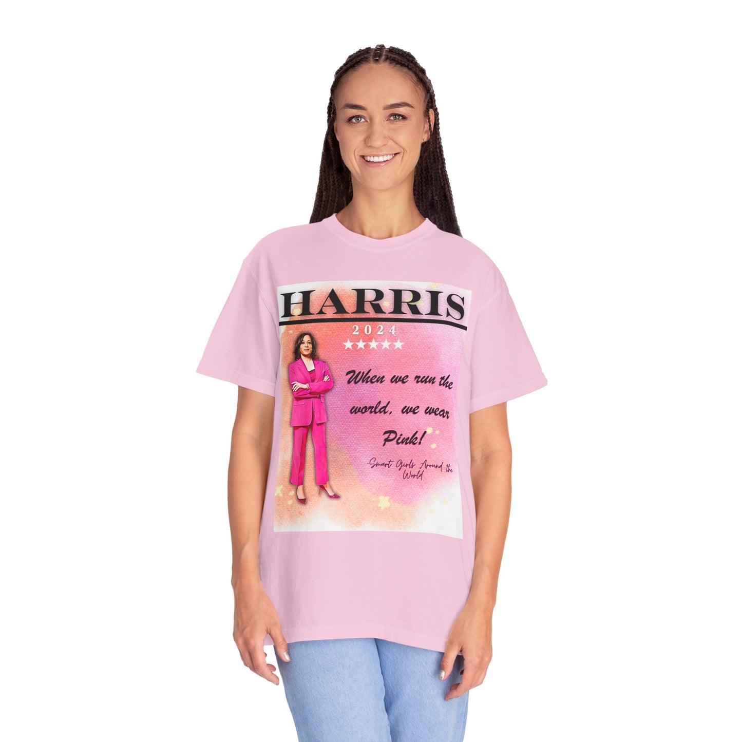 Kamala Harris "When We Run The World We Wear Pink" - Unisex Garment-Dyed T-shirt