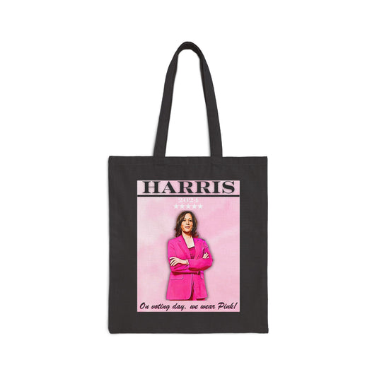 Kamala Harris "On Voting Day We Wear Pink" - Cotton Canvas Tote Bag